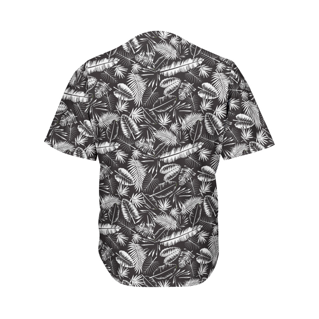 Black And White Tropical Palm Leaf Print Men's Baseball Jersey