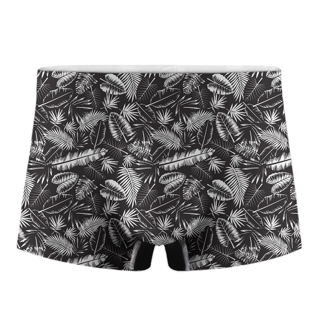 Black And White Tropical Palm Leaf Print Men's Boxer Briefs