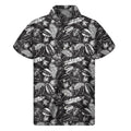 Black And White Tropical Palm Leaf Print Men's Short Sleeve Shirt