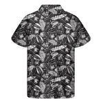 Black And White Tropical Palm Leaf Print Men's Short Sleeve Shirt