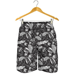 Black And White Tropical Palm Leaf Print Men's Shorts