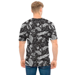 Black And White Tropical Palm Leaf Print Men's T-Shirt
