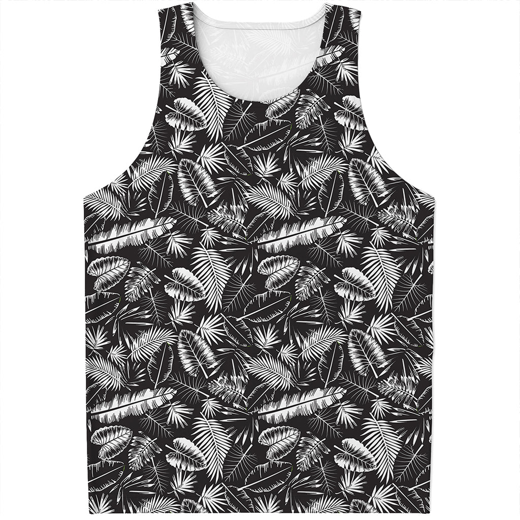 Black And White Tropical Palm Leaf Print Men's Tank Top