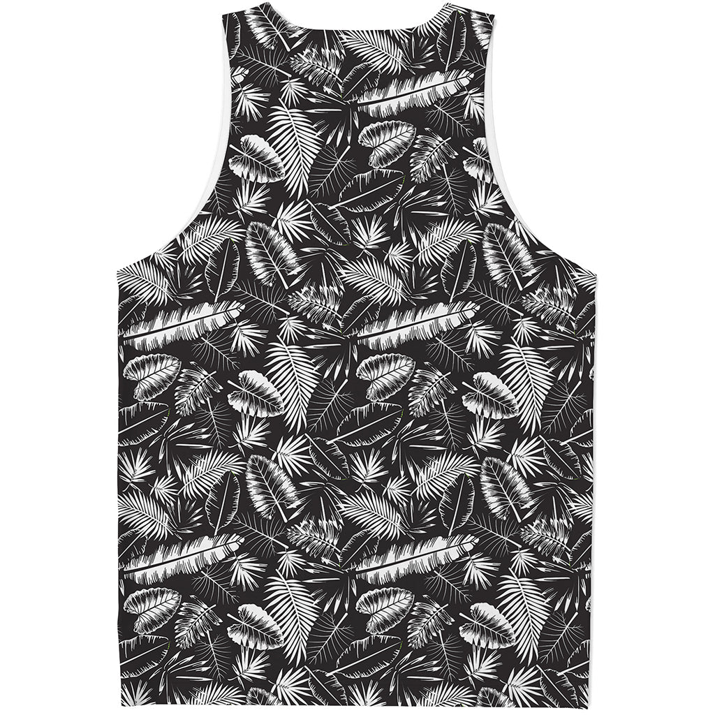 Black And White Tropical Palm Leaf Print Men's Tank Top