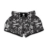 Black And White Tropical Palm Leaf Print Muay Thai Boxing Shorts