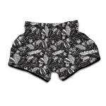 Black And White Tropical Palm Leaf Print Muay Thai Boxing Shorts