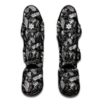 Black And White Tropical Palm Leaf Print Muay Thai Shin Guard