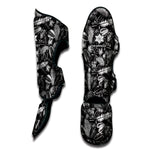 Black And White Tropical Palm Leaf Print Muay Thai Shin Guard