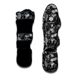 Black And White Tropical Palm Leaf Print Muay Thai Shin Guard