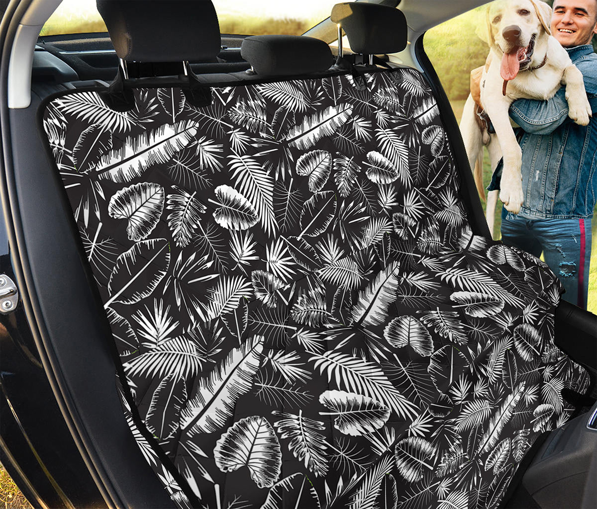 Black And White Tropical Palm Leaf Print Pet Car Back Seat Cover