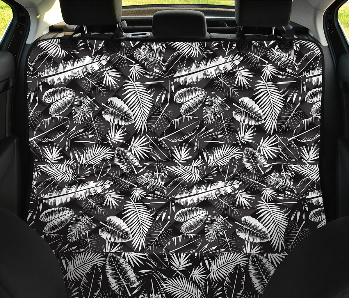 Black And White Tropical Palm Leaf Print Pet Car Back Seat Cover