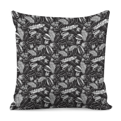Black And White Tropical Palm Leaf Print Pillow Cover