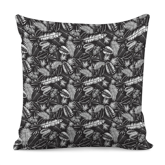 Black And White Tropical Palm Leaf Print Pillow Cover