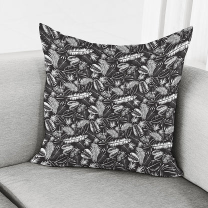 Black And White Tropical Palm Leaf Print Pillow Cover