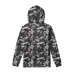 Black And White Tropical Palm Leaf Print Pullover Hoodie