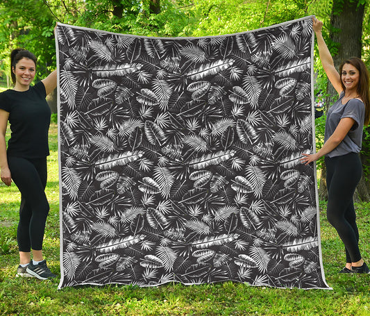 Black And White Tropical Palm Leaf Print Quilt