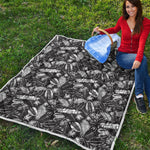 Black And White Tropical Palm Leaf Print Quilt