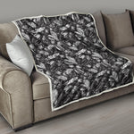 Black And White Tropical Palm Leaf Print Quilt