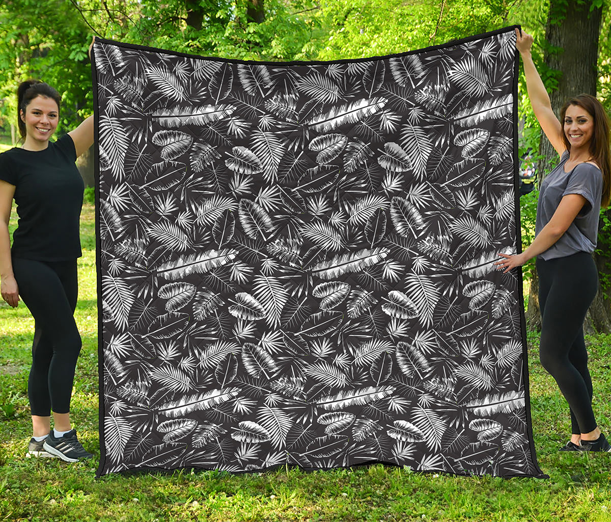 Black And White Tropical Palm Leaf Print Quilt