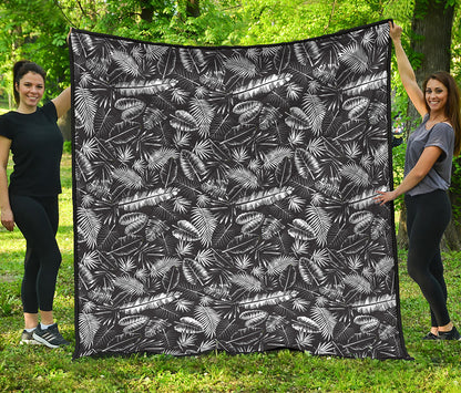 Black And White Tropical Palm Leaf Print Quilt