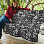 Black And White Tropical Palm Leaf Print Quilt