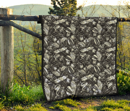Black And White Tropical Palm Leaf Print Quilt