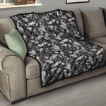 Black And White Tropical Palm Leaf Print Quilt