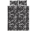 Black And White Tropical Palm Leaf Print Quilt Bed Set