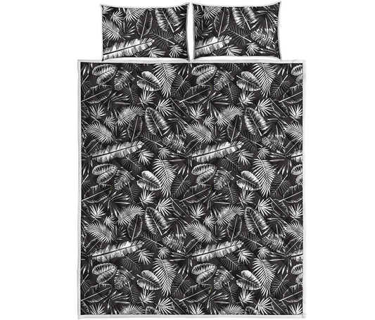 Black And White Tropical Palm Leaf Print Quilt Bed Set
