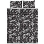Black And White Tropical Palm Leaf Print Quilt Bed Set