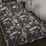 Black And White Tropical Palm Leaf Print Quilt Bed Set
