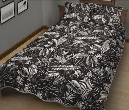 Black And White Tropical Palm Leaf Print Quilt Bed Set