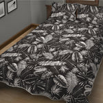 Black And White Tropical Palm Leaf Print Quilt Bed Set