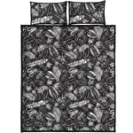 Black And White Tropical Palm Leaf Print Quilt Bed Set