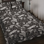 Black And White Tropical Palm Leaf Print Quilt Bed Set