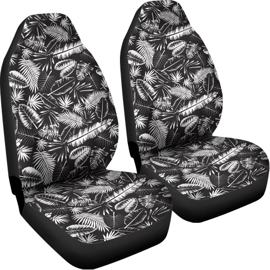 Black And White Tropical Palm Leaf Print Universal Fit Car Seat Covers