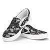 Black And White Tropical Palm Leaf Print White Slip On Shoes