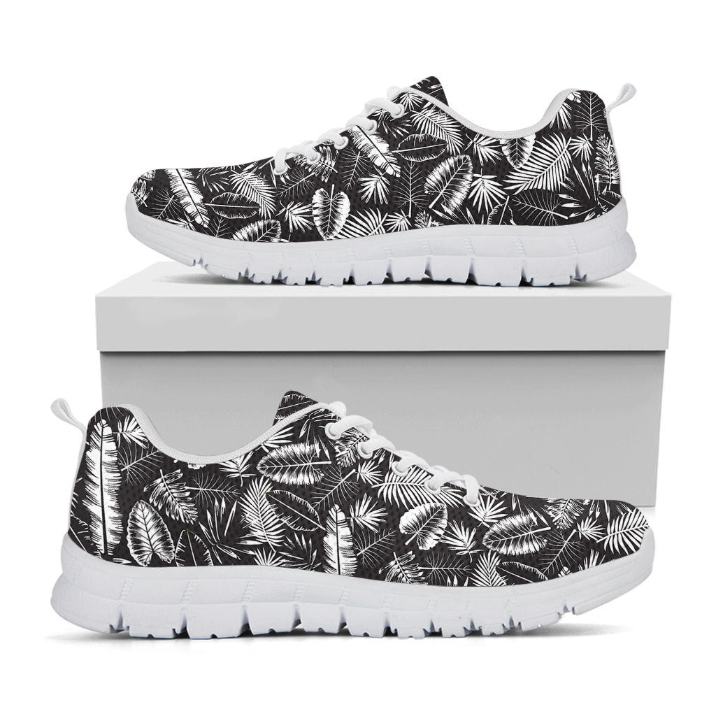 Black And White Tropical Palm Leaf Print White Sneakers