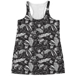 Black And White Tropical Palm Leaf Print Women's Racerback Tank Top