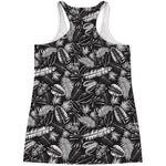 Black And White Tropical Palm Leaf Print Women's Racerback Tank Top