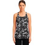 Black And White Tropical Palm Leaf Print Women's Racerback Tank Top