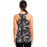 Black And White Tropical Palm Leaf Print Women's Racerback Tank Top