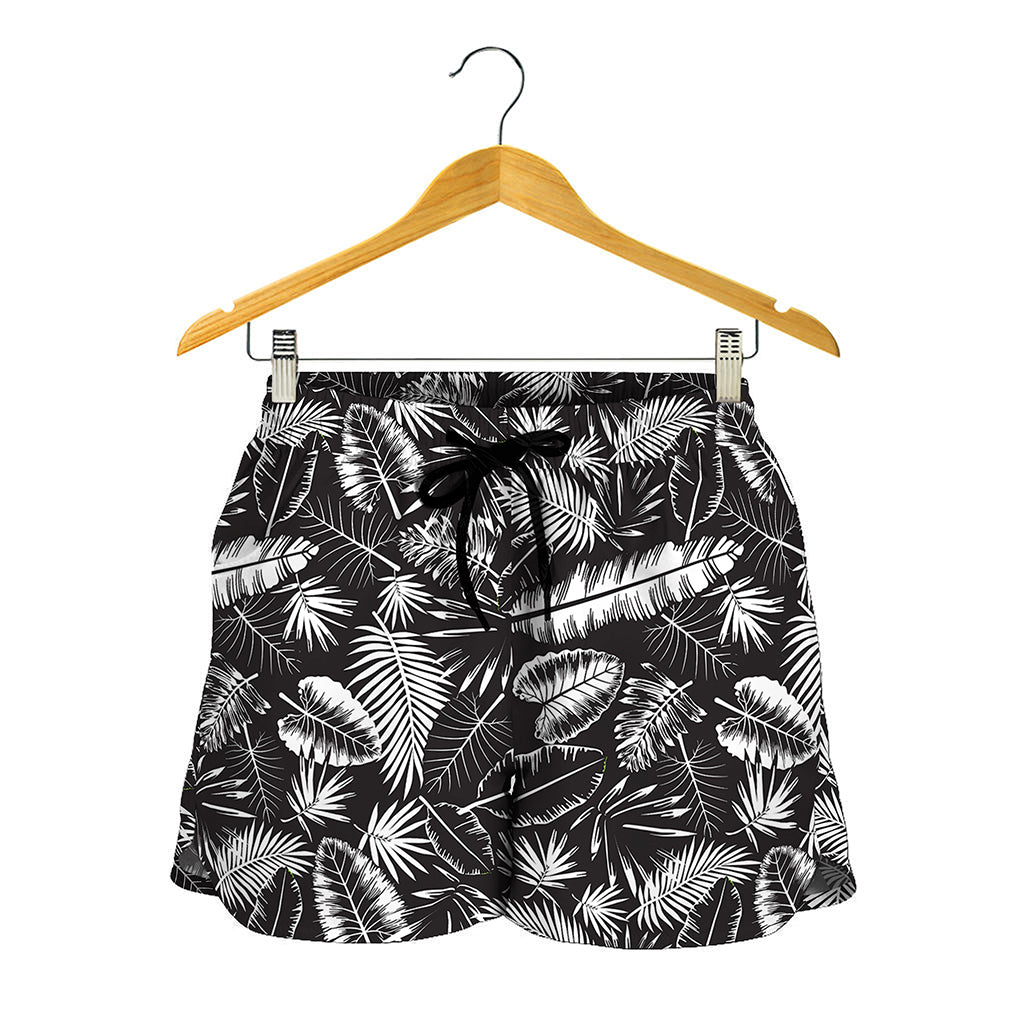 Black And White Tropical Palm Leaf Print Women's Shorts