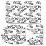 Black And White Tulip Pattern Print 3 Piece Bath Mat Set