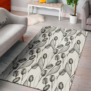 Black And White Tulip Pattern Print Area Rug