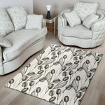 Black And White Tulip Pattern Print Area Rug