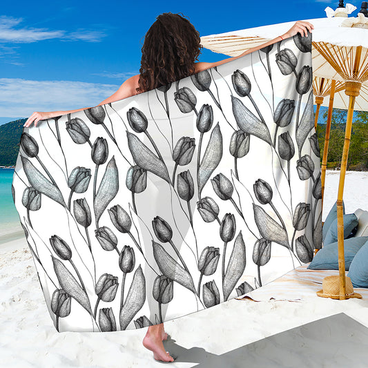 Black And White Tulip Pattern Print Beach Sarong Wrap