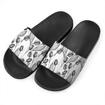 Black And White Tulip Pattern Print Black Slide Sandals