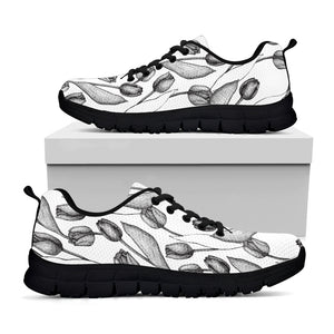 Black And White Tulip Pattern Print Black Sneakers