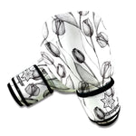 Black And White Tulip Pattern Print Boxing Gloves